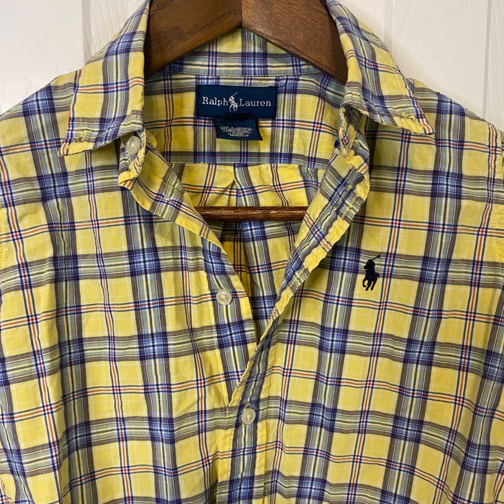 Ralph Lauren Kids Yellow Blue Plaid Long Sleeve Button Down Shirt Size 5